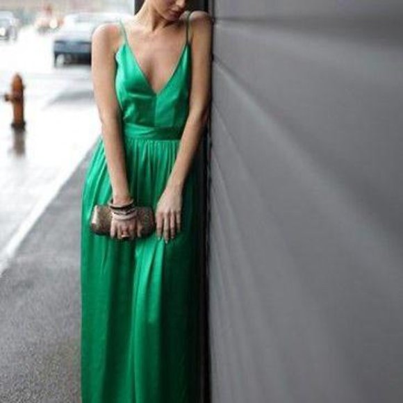 ONE by Contrarian Babs Bibb 100% Silk Maxi Dress in Emerald Green Sz 0 - Picture 2 of 9